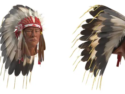  Feather Headdress on Elderly Man with Red 