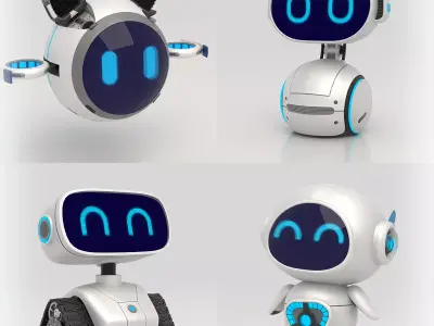 Cute set of Robots Low-poly 3D model