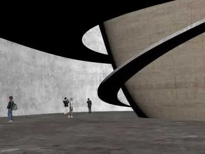 Minimal Concrete Museum Atrium with Spiral Ramp 3D model
