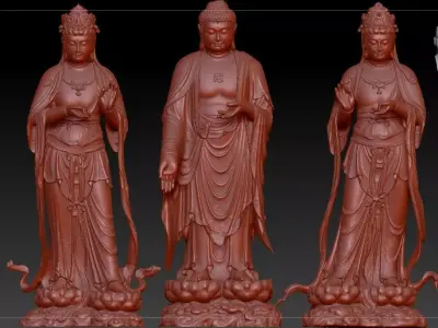 Western Three Saint Buddhas 3D print models 3D print model