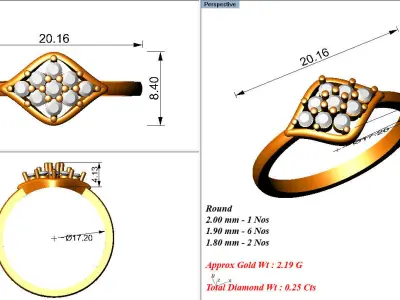 rings with diamond  3D print model