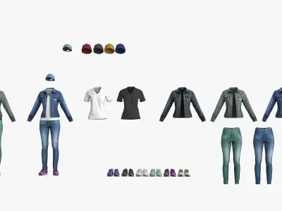 Female Denim Collection Cloth Low-poly 3D model