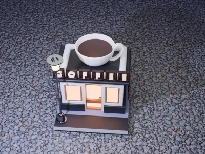 COFFEE SHOP EXTERIOR  Low-poly 3D model