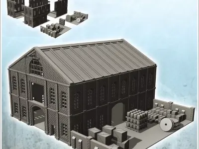 Large multi-storey brick industrial warehouse with outdoor stora 3D print model purchase