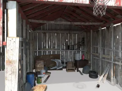 Old wooden garage with materials 3D model