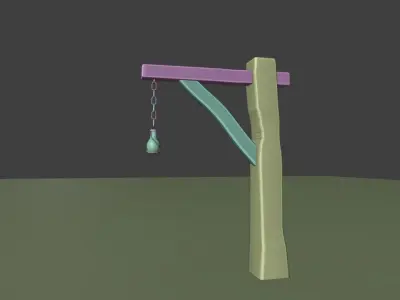 Wooden Pole With Lamp Medieval Rustic Style Free low-poly 3D model