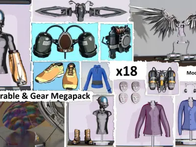 Wearable and Gear Megapack 18 Modular Items Low-poly 3D model