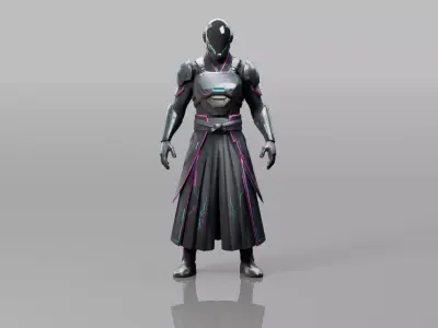 Cyberpunk Samurai With Futuristic Katana low poly Low-poly 3D model