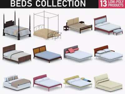 Beds Collection eames lounge chair Low-poly 3D model