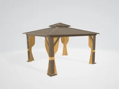 Double Roof Hardtop Gazebo with Curtains Low-poly 3D model