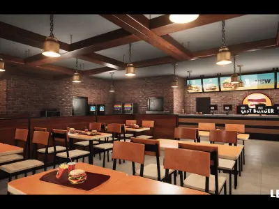 Burger Restaurant Cafe Building Interior Modular Low-poly 3D model