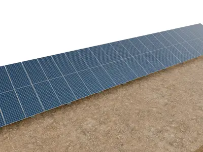 Lowpoly Ground Mounted Solar Panels-23 Rows of PV Modules Low-poly 3D model