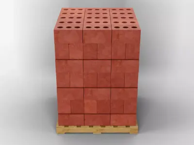 Wooden Pallet with Red Bricks 1 3D model