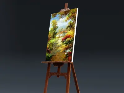 Carved Wood Easel for Painting 3D model
