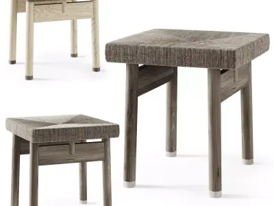 Wooden rattan stool  3D model