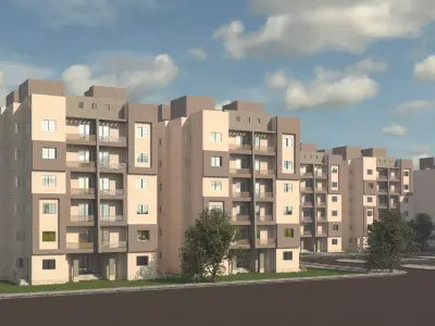 residential 5 storyes building 4 apartment 3D model