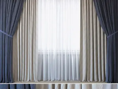 Curtains with tulle set 3 in 1  3D model