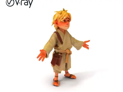 Young Adventurer Character with Casual Medieval Costume Low-poly 3D model