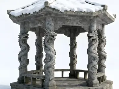 Ancient Stone Dragon Gazebo 3D Model Low-poly 3D model
