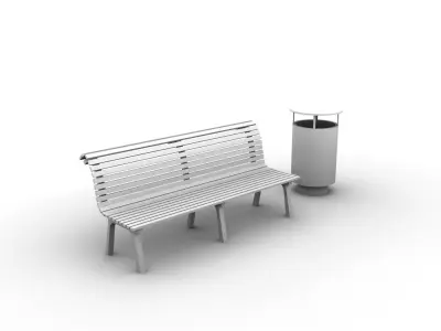 Bench and trash can 3D model