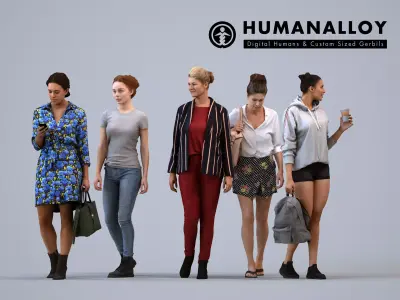 Basics0390 - A set containing 5 models of female adults walking 3D model
