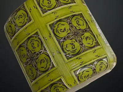 Stylized Green Floral Ceramic Tiles PBR Seamless Texture