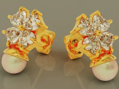 Heart shape diamond and pearl stud earrings Free 3D print model