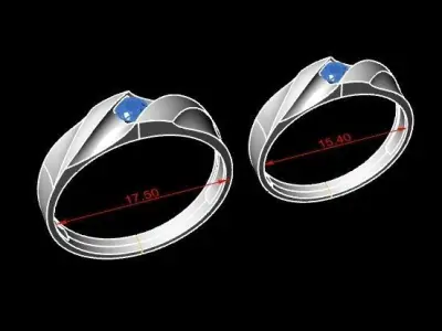 Elegant Twist Couple Ring with Round Center Stone 361 3D print model
