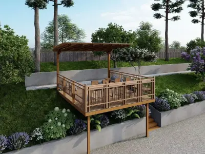 3D Exterior Scene 3D model design patio pergolar 3D model