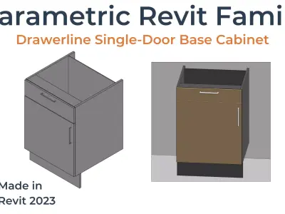 DRAWERLINE SINGLE DOOR BASE Cabinet Revit Family UK Parametric 3D model