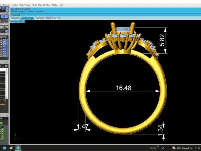 Elegant Asymmetric Halo Cluster Ring for Women 5095 3D print model