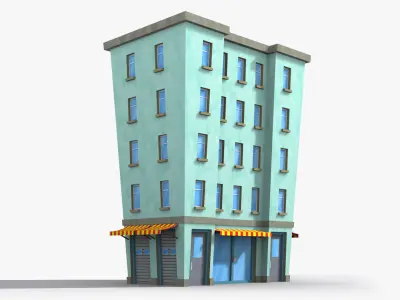 Cartoon Building x16 Low-poly 3D model