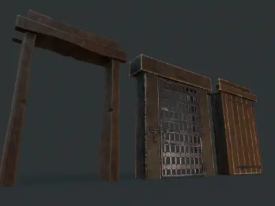 Medieval door set Low-poly 3D model