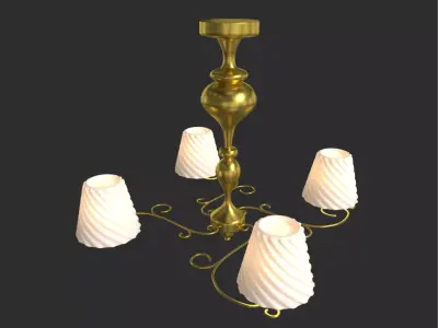 Chandelier gold with four lamps 3D model