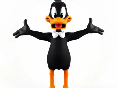Animated Cartoon Duck Character with Idle Walking and Running... Low-poly 3D model