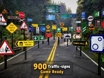 2700 Traffic Signs Bundle Apocalyptic Snowy Normal   Game Ready Low-poly 3D model