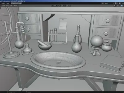 Alchemy Table and Equipment 3D model