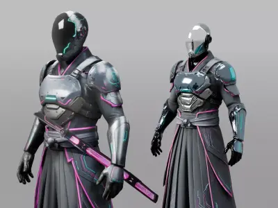 Cyberpunk Samurai With Futuristic Katana low poly Low-poly 3D model