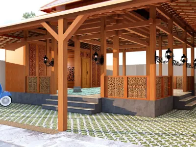 Unique wooden Mosque editable  wudhu place mihrob bathroom 3D model