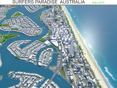 Surfers Paradise Queensland Australia 10km Low-poly 3D model
