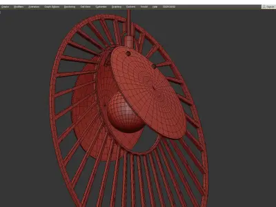 MAGDALENA circular pendant light in brass and wood Low-poly 3D model