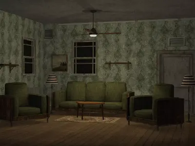 PSX style furniture and modular pack Low-poly 3D model