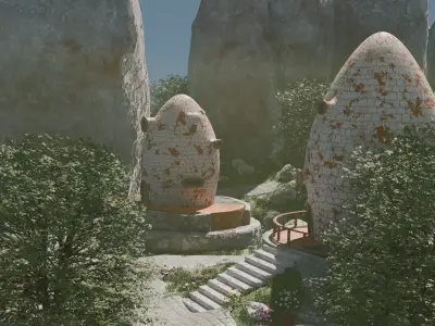 Whimsical Village Landscape Environment Low-poly 3D model