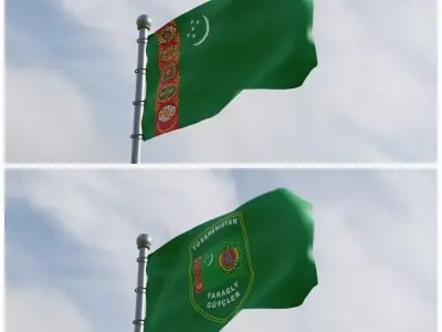Animated Turkmenistan Flags 3D model