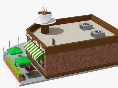 Corner Coffee Shop Low-poly 3D model