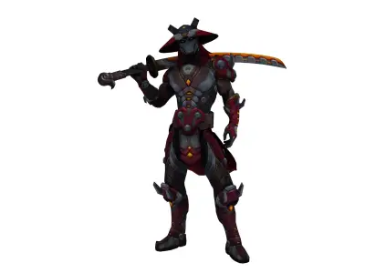 Cyber Samurai Warrior 3D Character with Neon Katana Low-poly 3D model