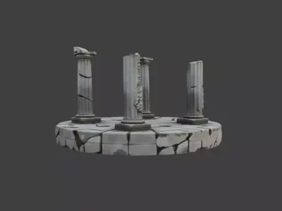 Stone Base with Three Crumbling Pillars Low-poly 3D model