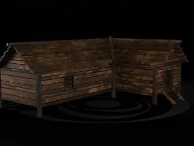 AAA Wooden Enterable Medieval Primal Thatched Cottage Hut 02 R Low-poly 3D model