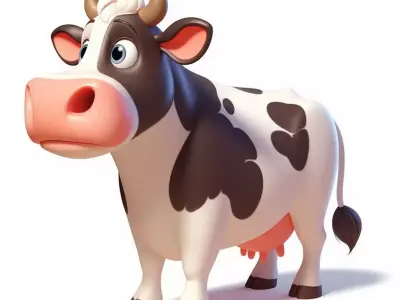 Charming Cartoon Cow Stylized 3D Farm Animal Character Low-poly 3D model