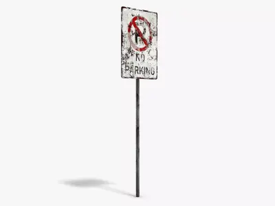 Damaged No Parking Sign Low-poly 3D model